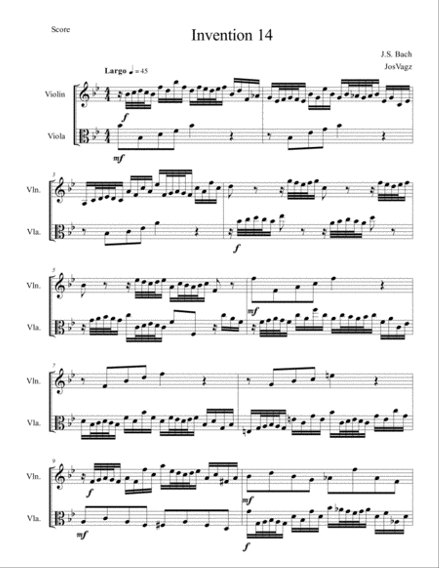 Invention in B-flat major, BWV 785 Set of Parts scores gallery preview page 1