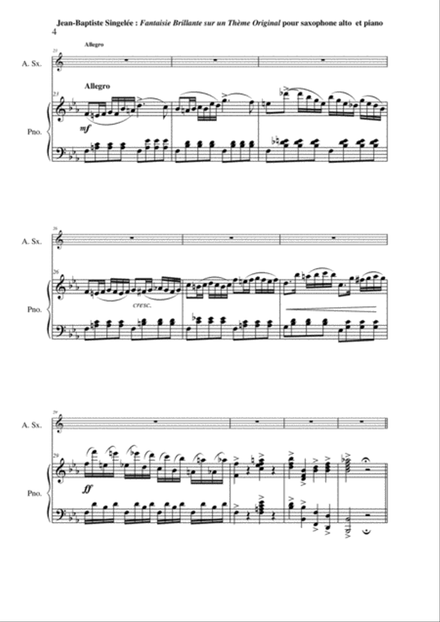 Jean-Baptiste Singelée: Fantaisie Brillante sur un Thème Original, Opus 86 pour saxophone alto et pi Piano scores gallery preview page 4
