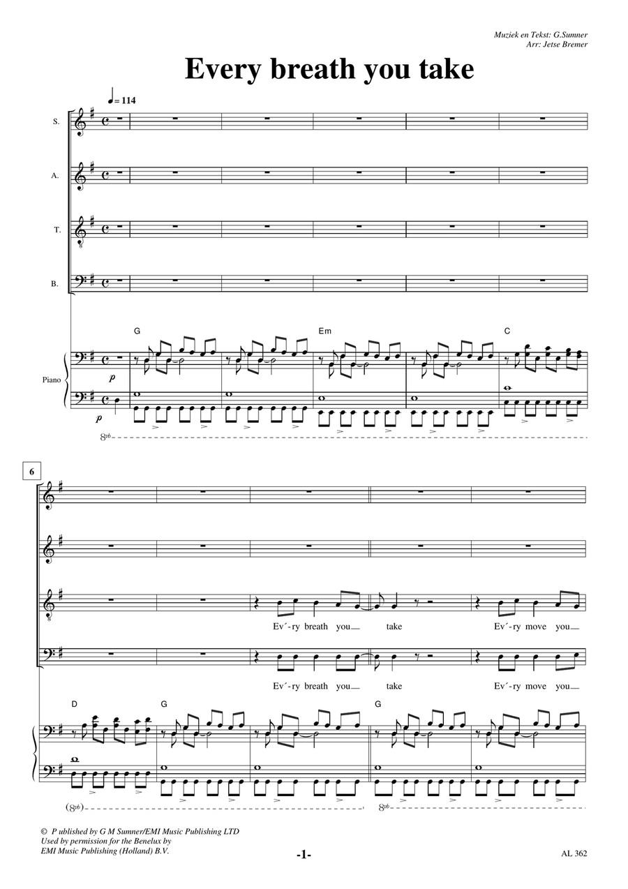 Every Breath You Take 4-Part scores gallery preview page 1