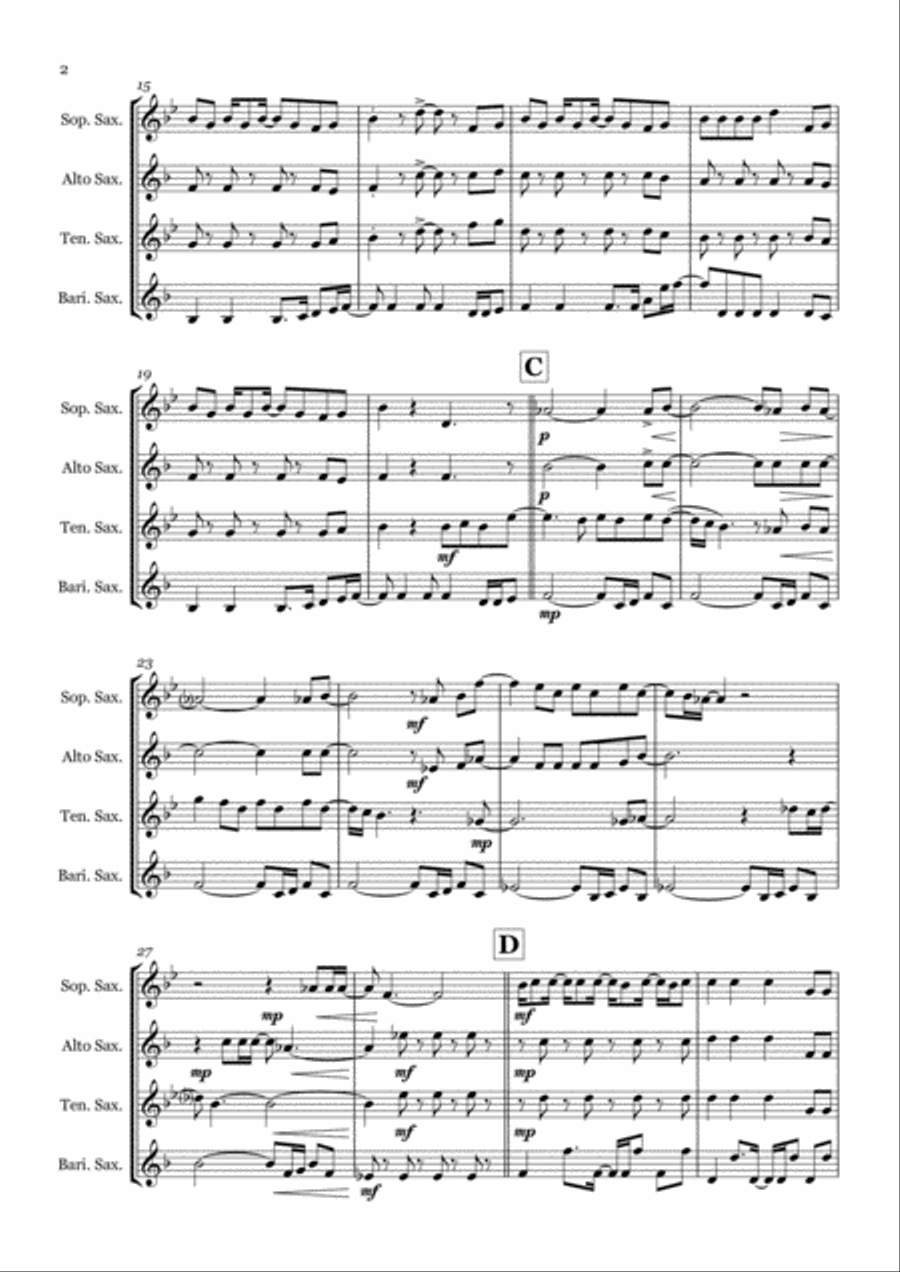 Can't Stop The Feeling from TROLLS Saxophone Quartet scores gallery preview page 2