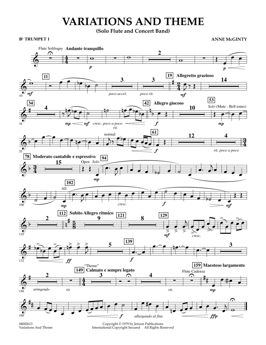 Variations And Theme (for Flute Solo And Band) - Bb Trumpet 1