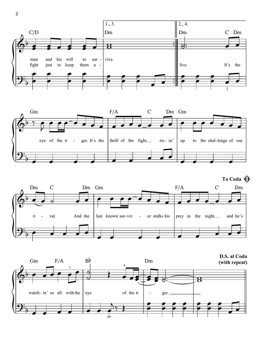 Eye Of The Tiger Easy Piano scores gallery preview page 2