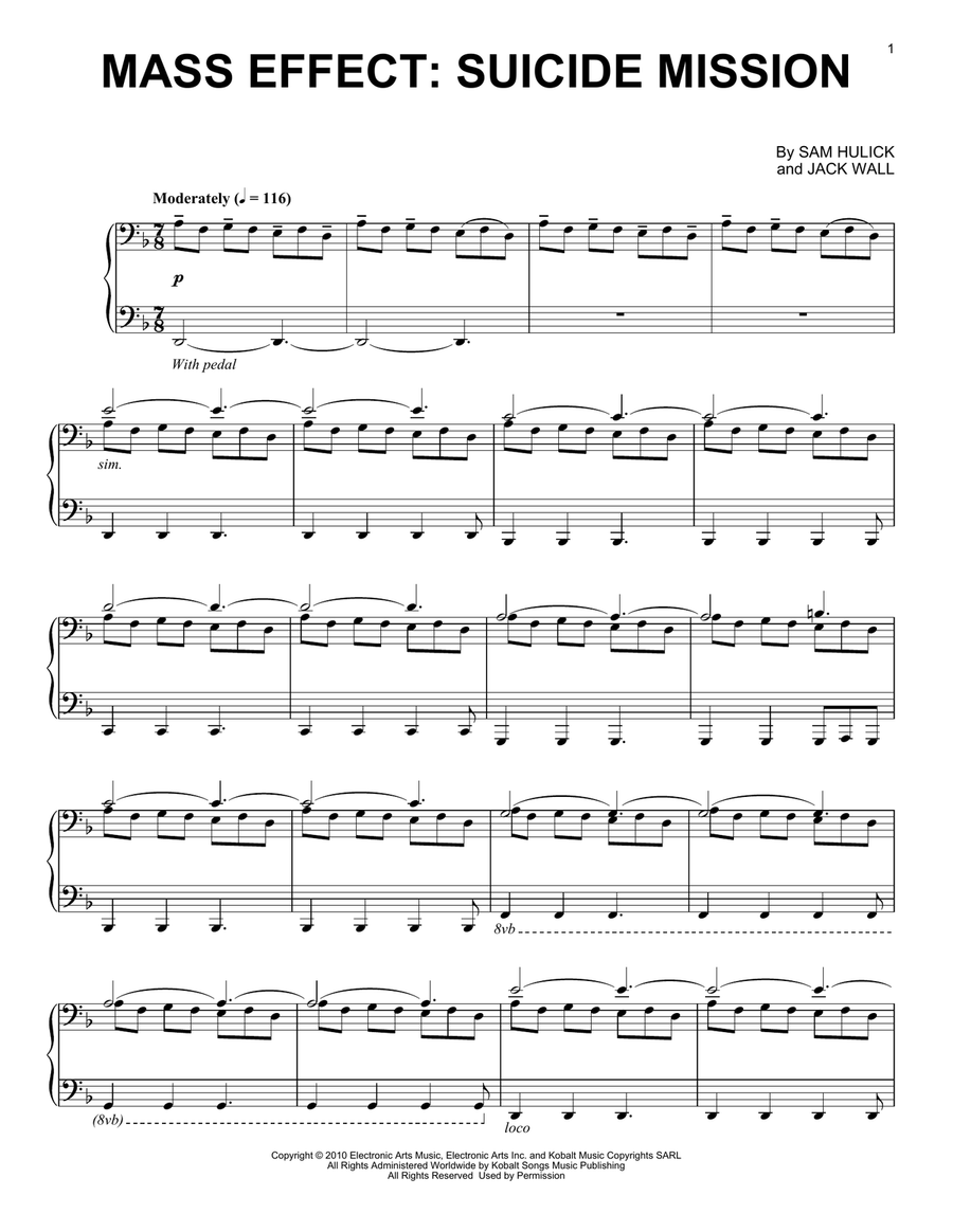 Mass Effect: Suicide Mission Piano Solo scores gallery preview page 1