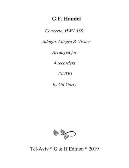 Adagio, Allegro & Vivace from concerto HWV 338 (Arrangement for 4 recorders)