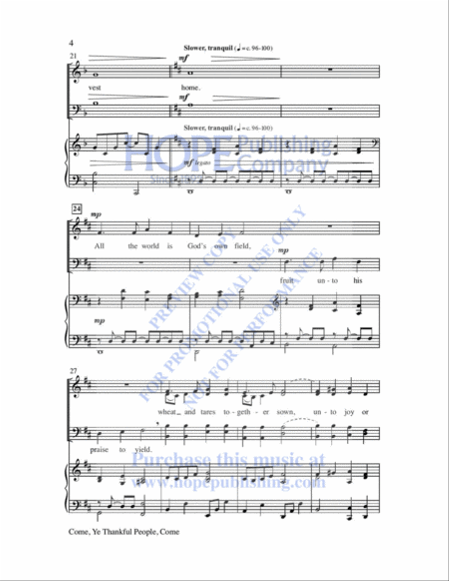 Come, Ye Thankful People, Come 4-Part scores gallery preview page 5
