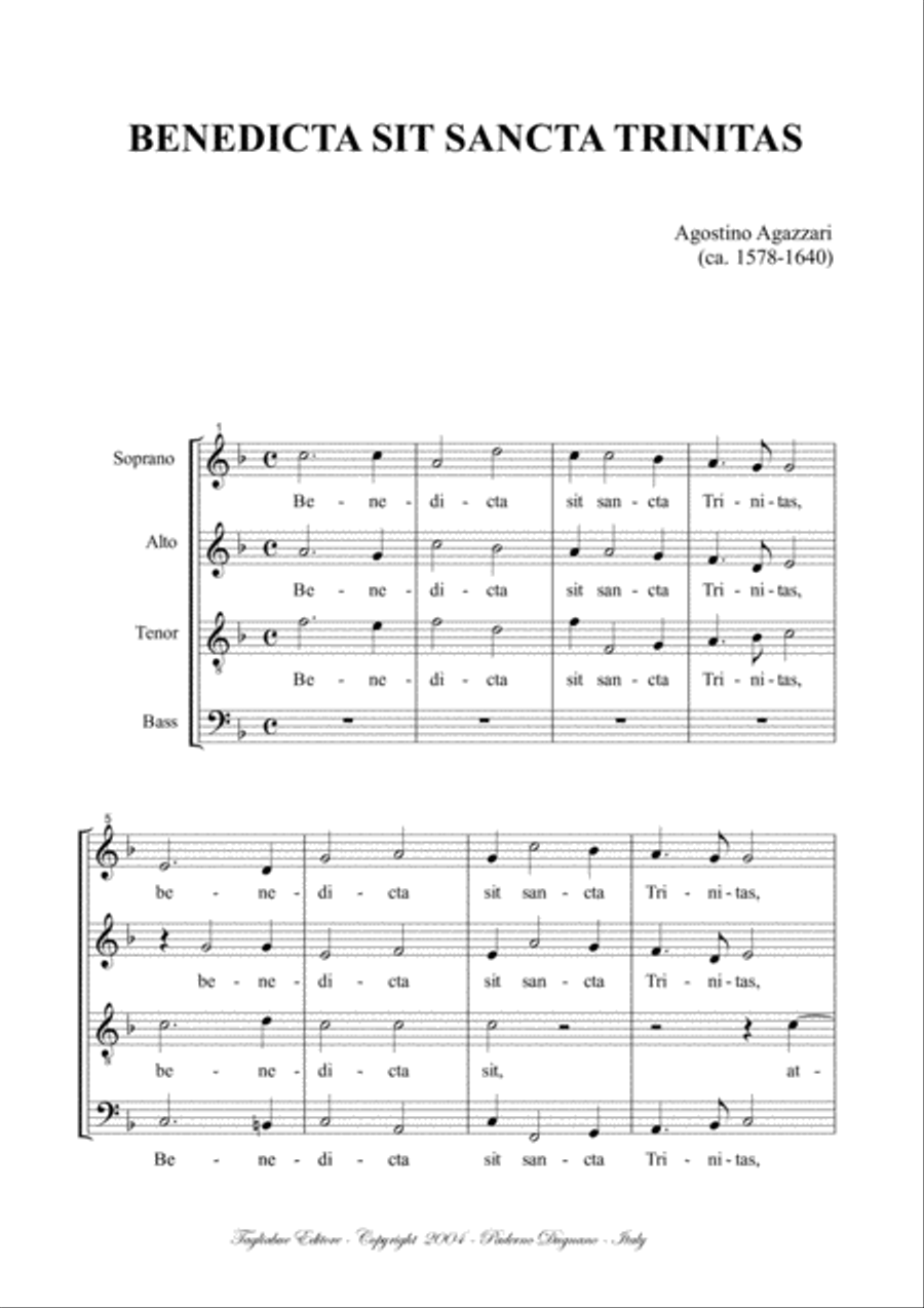 BENEDICTA SIT SANCTA TRINITAS - A. Agazzari - For SATB Choir 4-Part scores gallery preview page 2