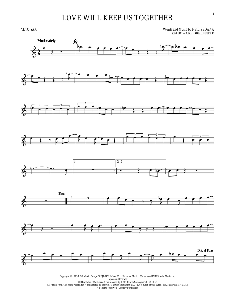 Love Will Keep Us Together Alto Saxophone scores gallery preview page 1