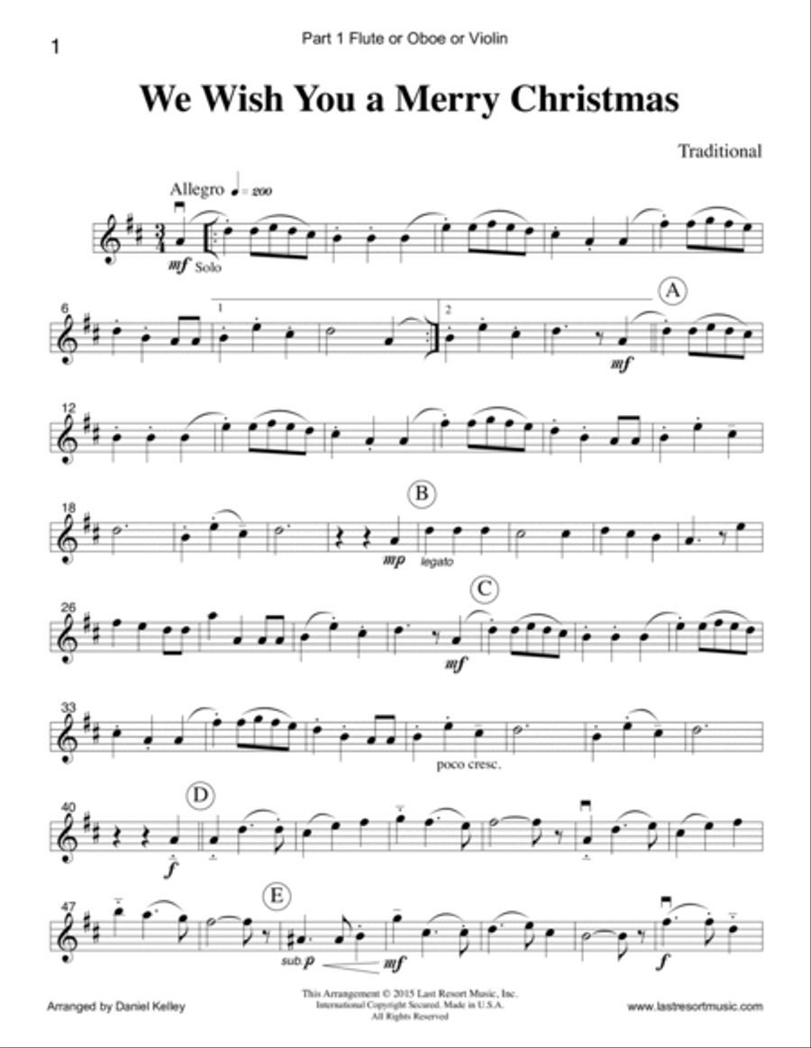 We Wish You a Merry Christmas for String Trio (2 Violins & Cello) Set of 3 Parts Small Ensemble scores gallery preview page 2
