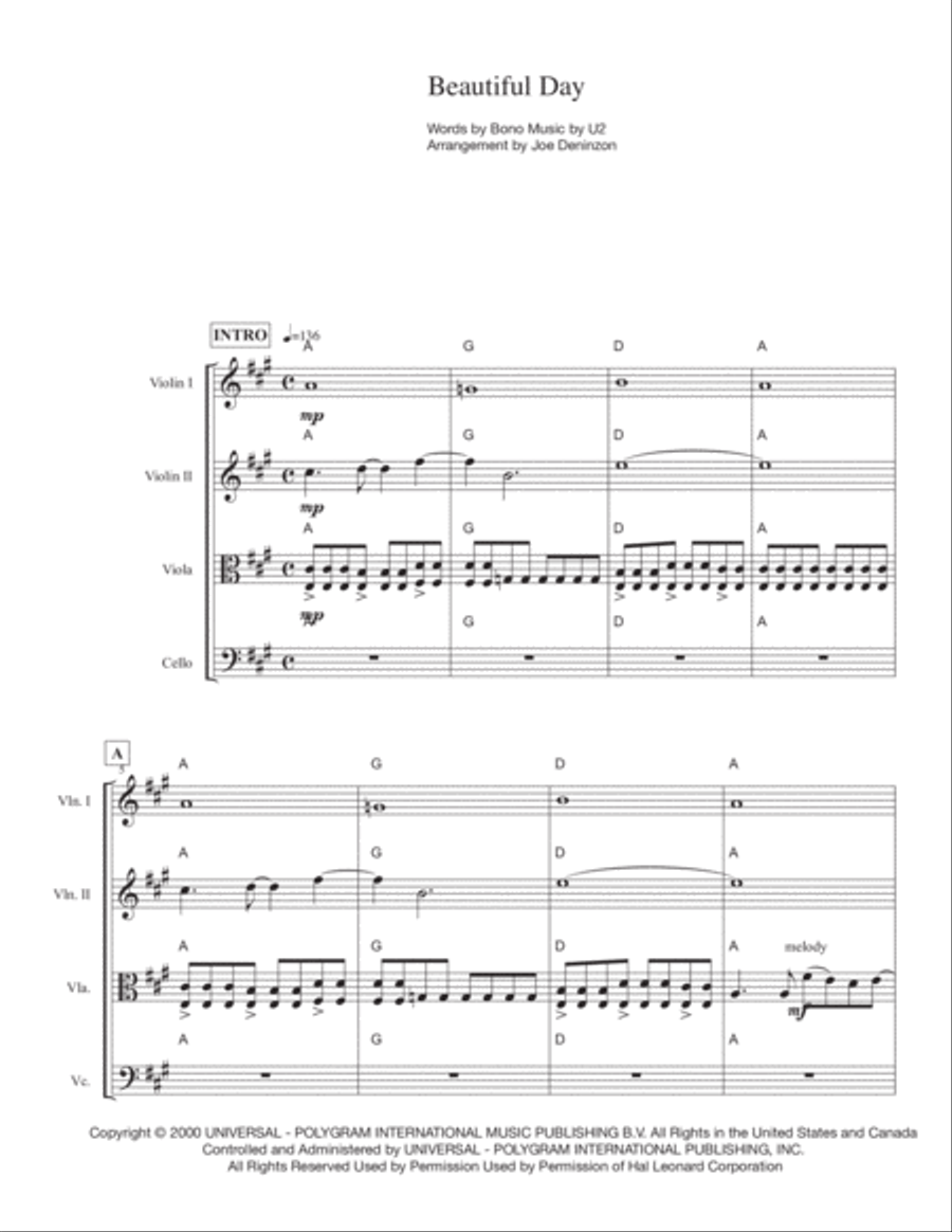 Beautiful Day String Quartet scores gallery preview page 1