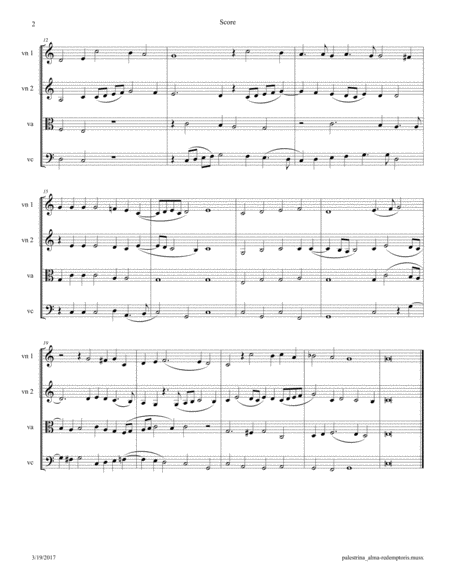 Palestrina: Alma Redemptoris Mater arr. for String Quartet image number null