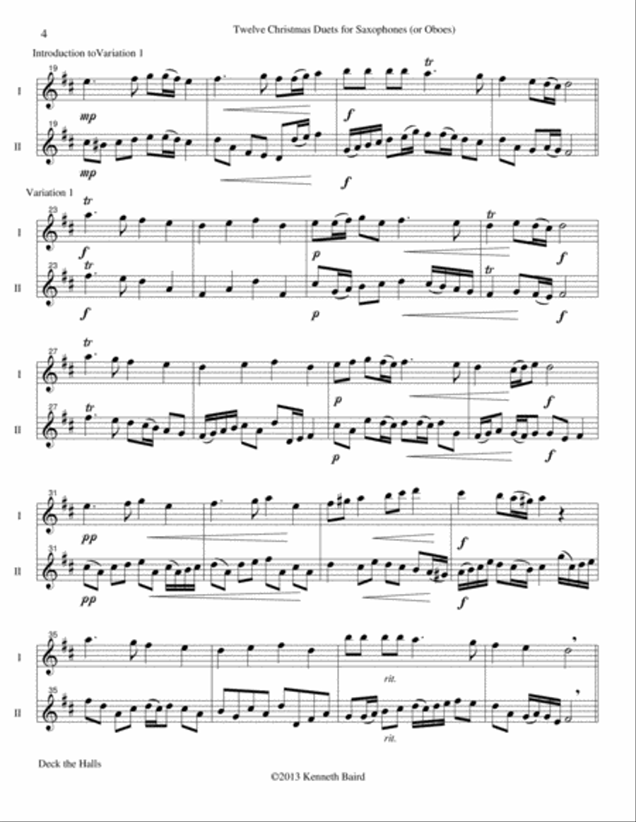 12 Christmas Duets for Saxophones (or Oboes) Woodwind Duet scores gallery preview page 5