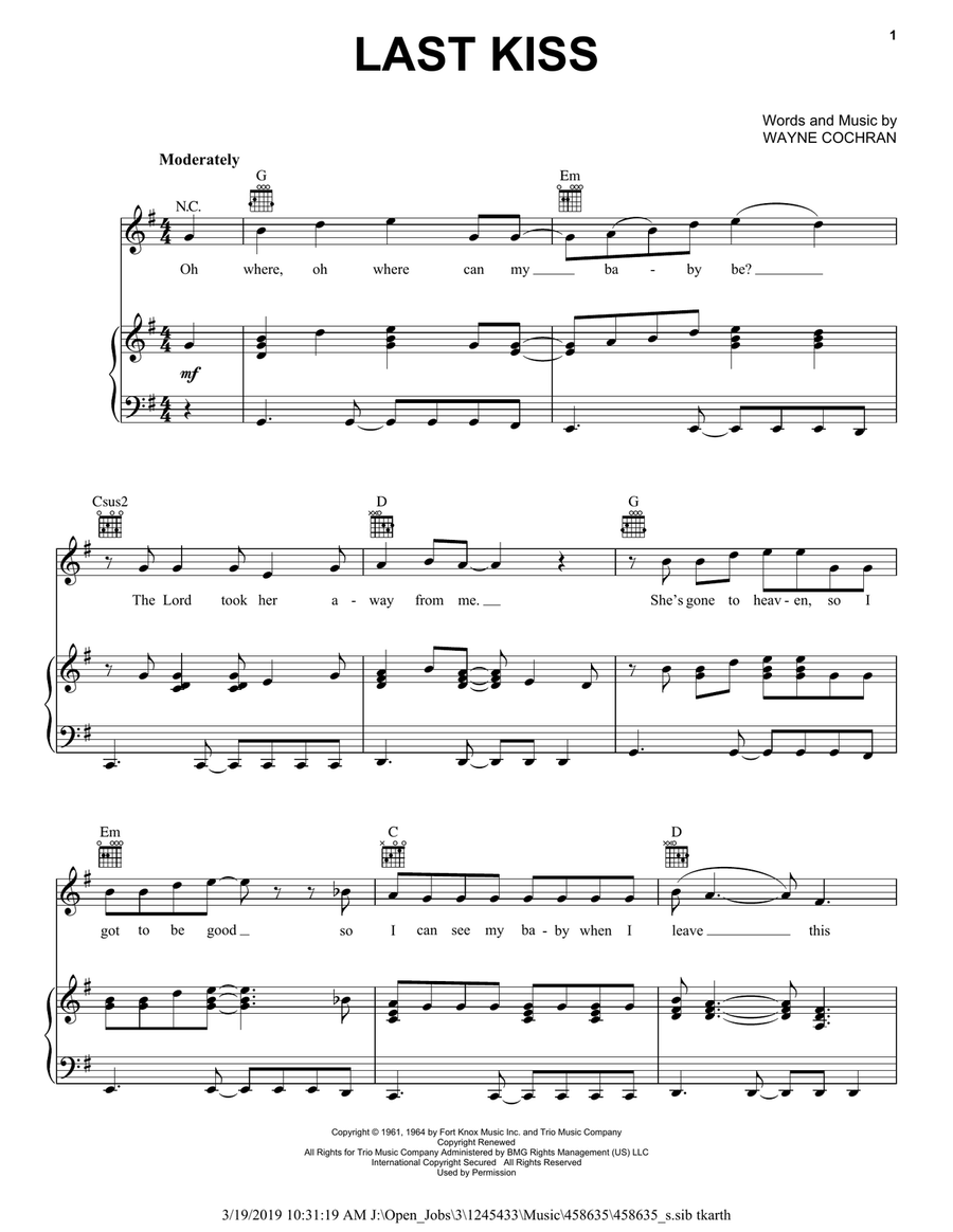 Last Kiss Last Kiss Piano, Vocal, Guitar scores gallery preview page 1