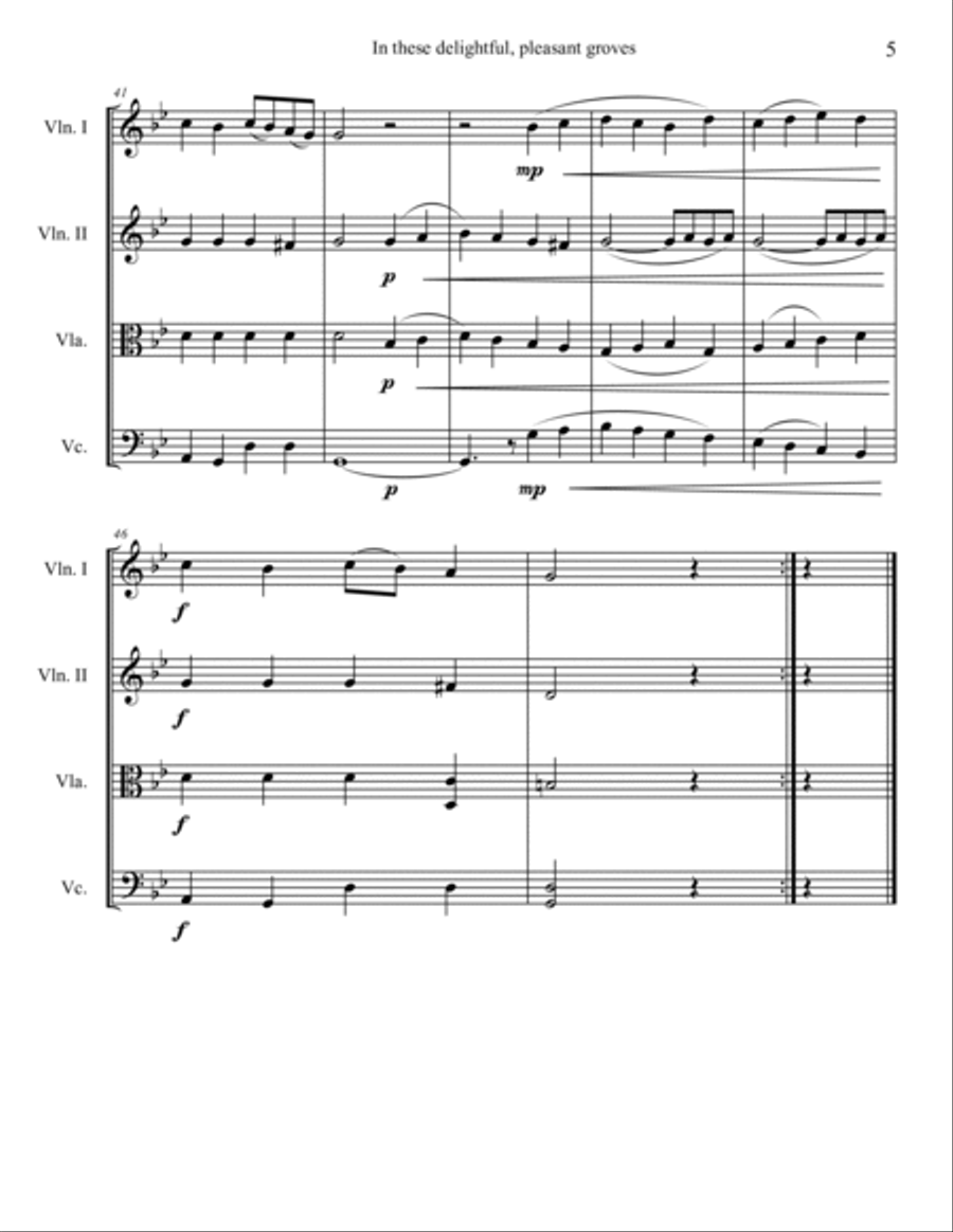 In These Delightful, Pleasant Groves by Henry Purcell for string quartet String Quartet scores gallery preview page 5