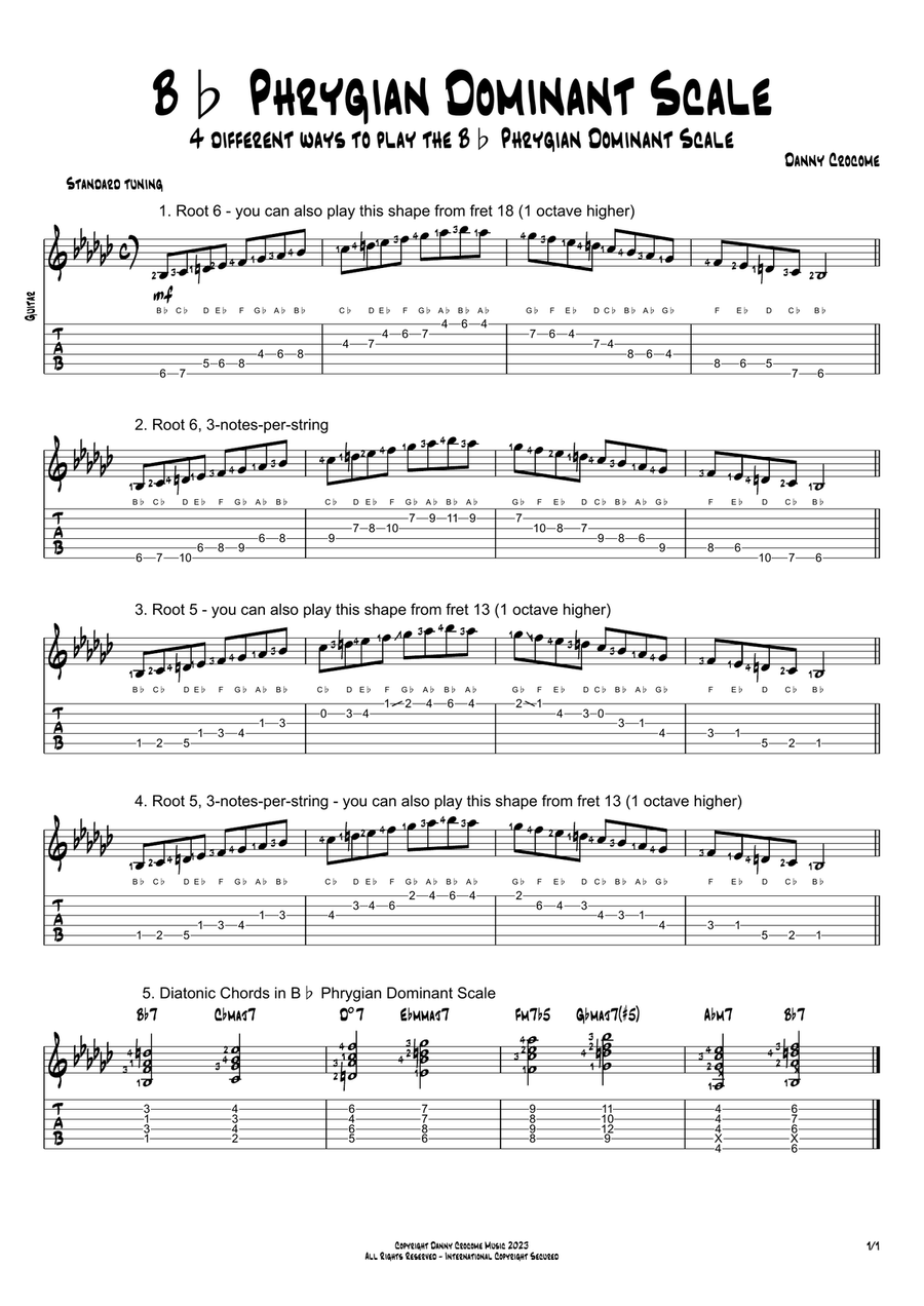 Bb Phrygian Dominant Scale (4 Ways to Play) Electric Guitar scores gallery preview page 1