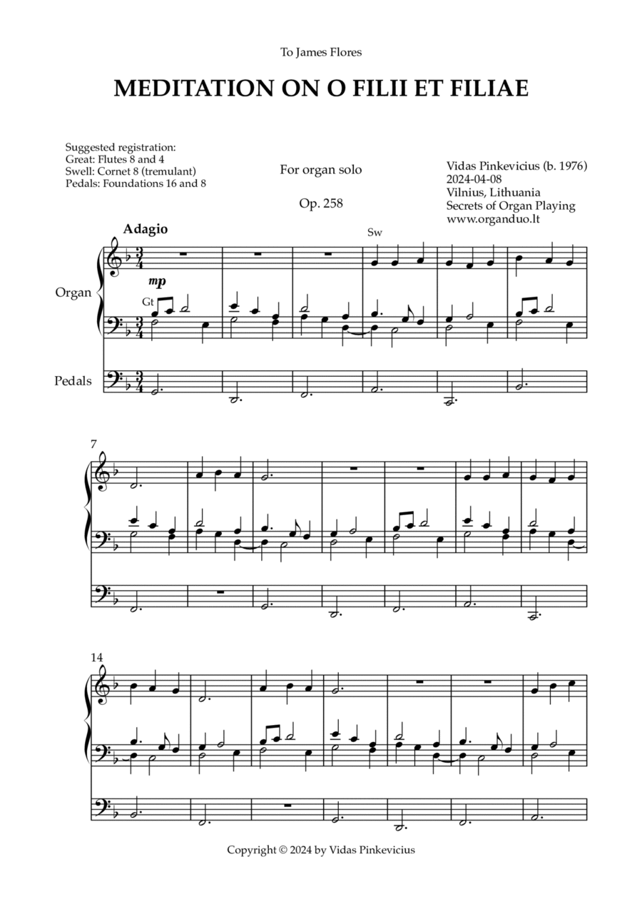 Meditation on O Filii et Filiae, Op. 258 (Organ Solo) by Vidas Pinkevicius Organ Solo scores gallery preview page 1