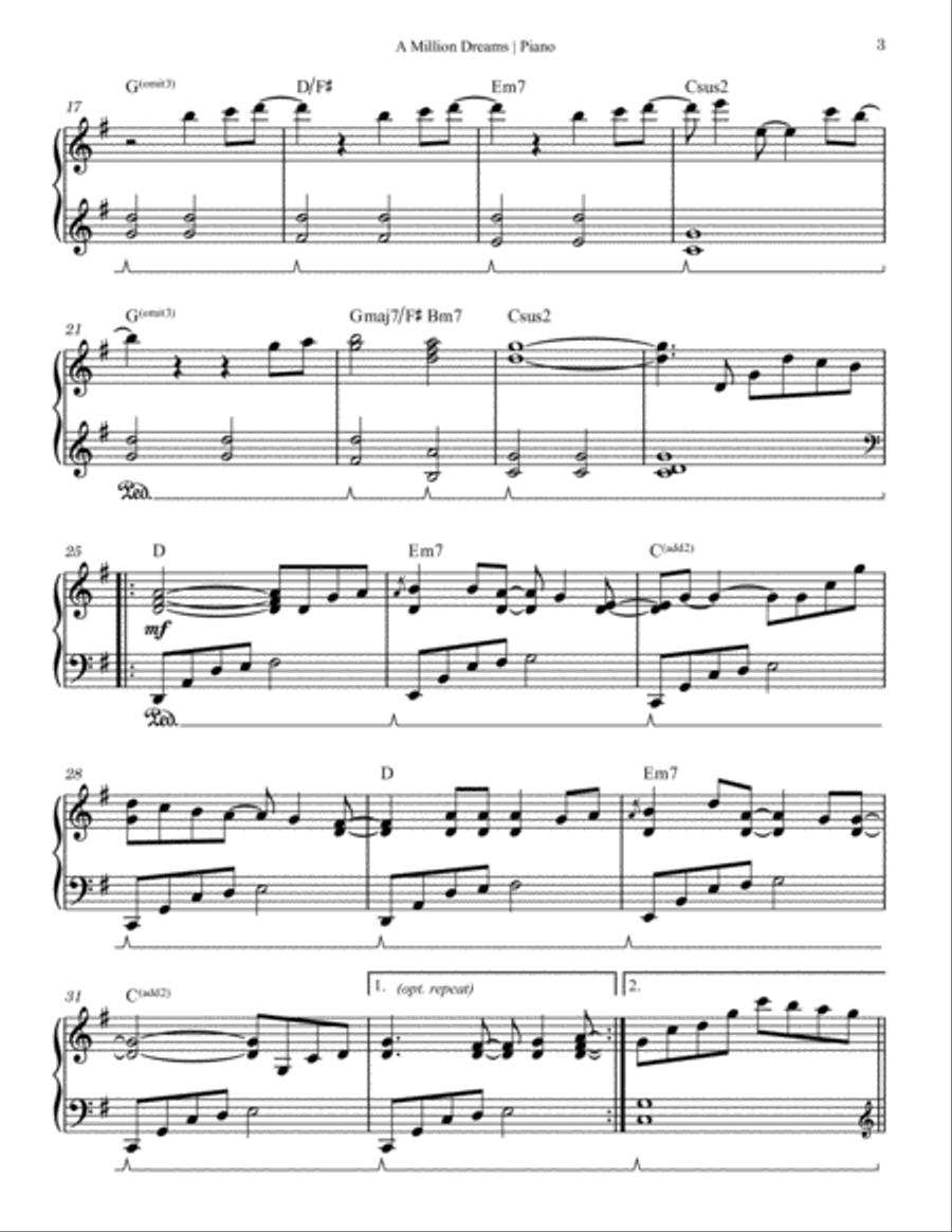 A Million Dreams Piano Solo scores gallery preview page 3