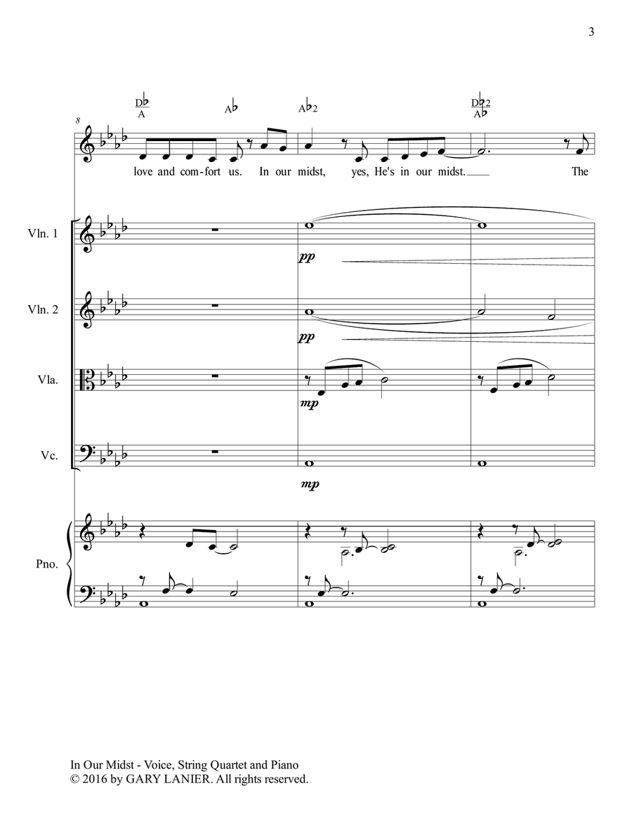 Gary Lanier: IN OUR MIDST (Worship - For Voice, String Quartet, and Piano with Parts) Piano, Vocal scores gallery preview page 4