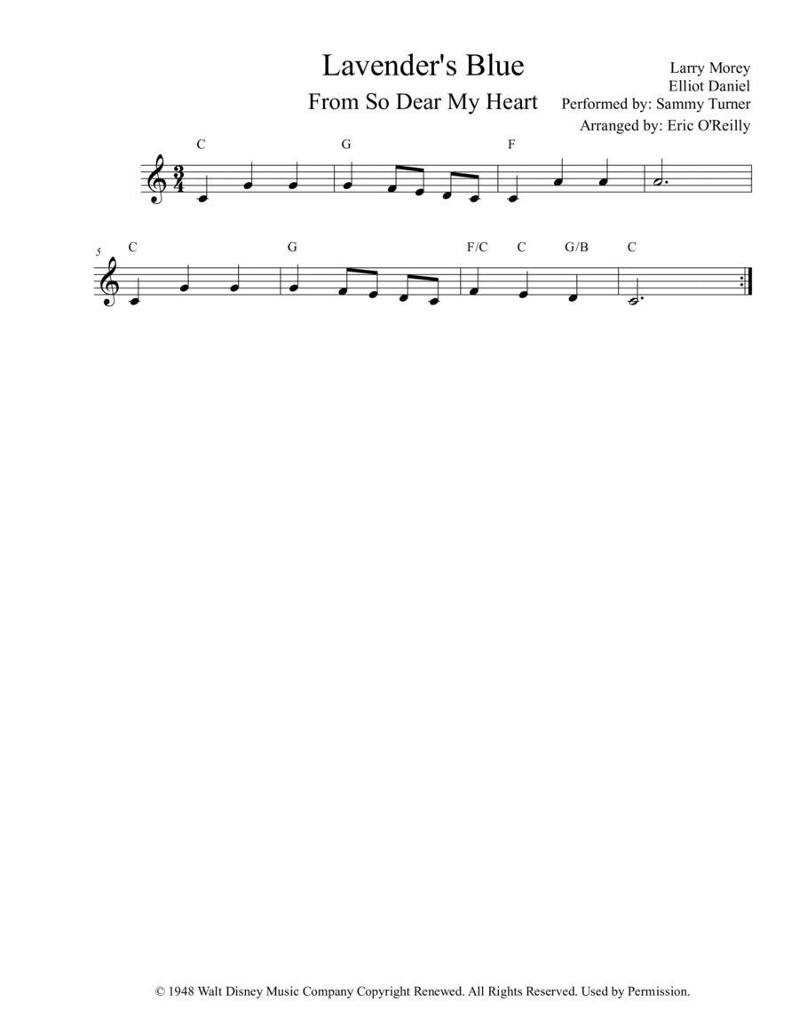 Lavender Blue (dilly Dilly) Easy Piano scores gallery preview page 1