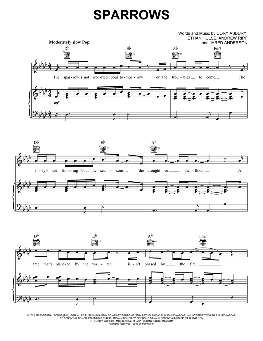 Sparrows Sparrows Piano, Vocal, Guitar scores gallery preview page 1