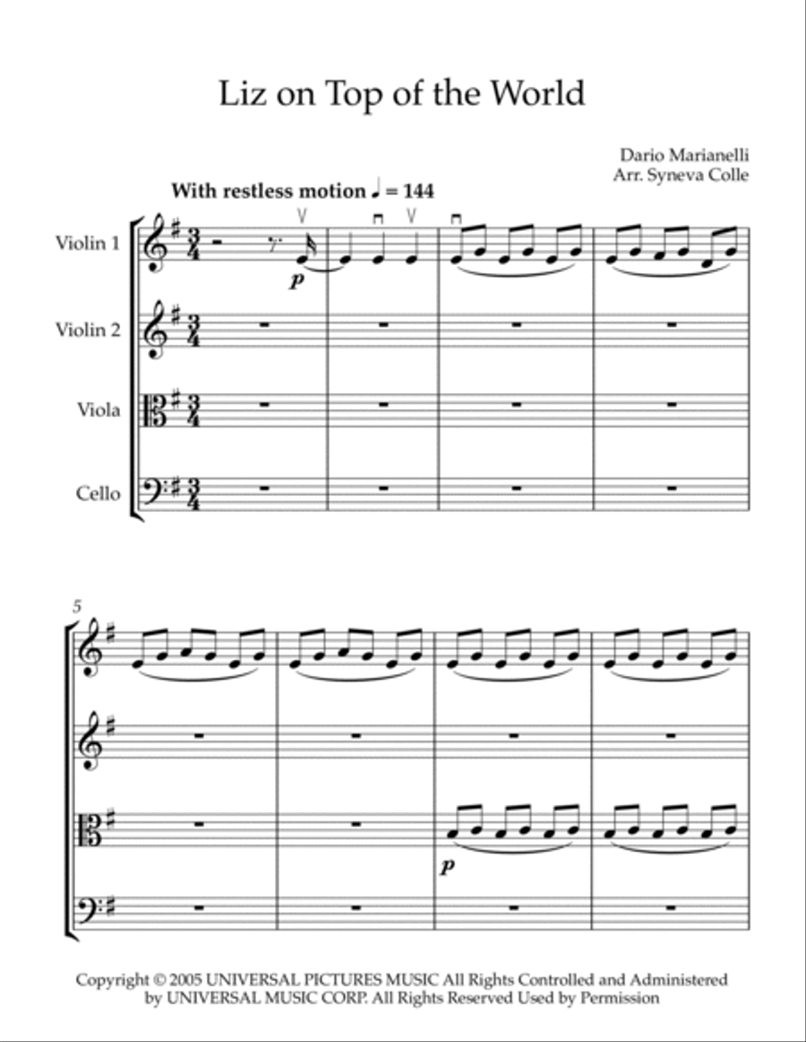Liz On Top Of The World String Quartet scores gallery preview page 2