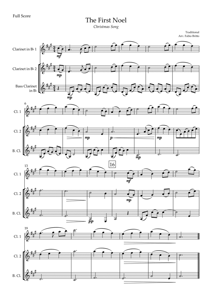 The First Noel (Christmas Song) for Clarinet Trio image number null