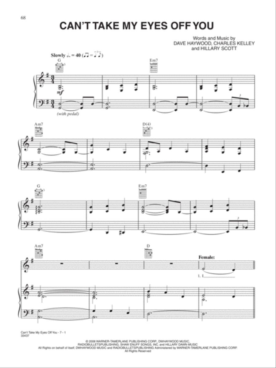 Can't Take My Eyes Off You Piano, Vocal, Guitar scores gallery preview page 1