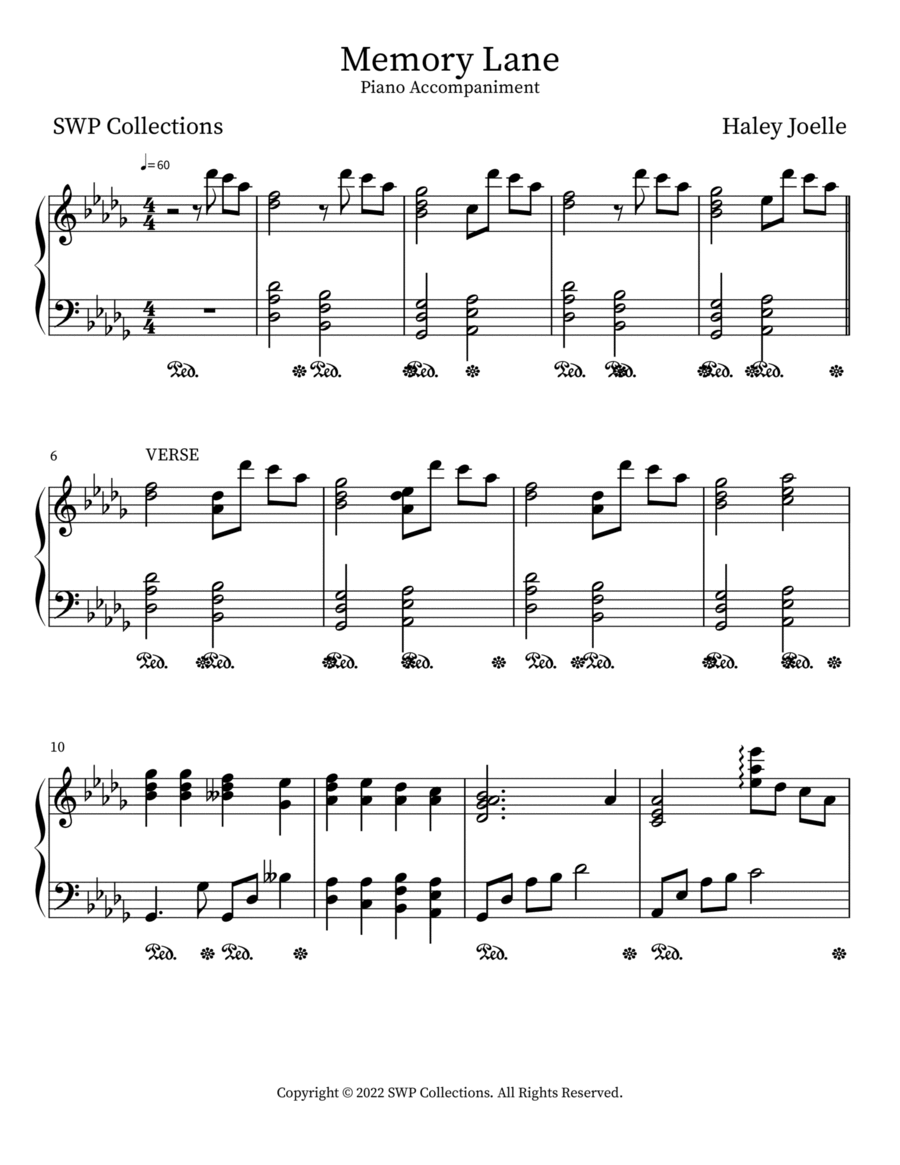 Memory Lane Piano Solo scores gallery preview page 1