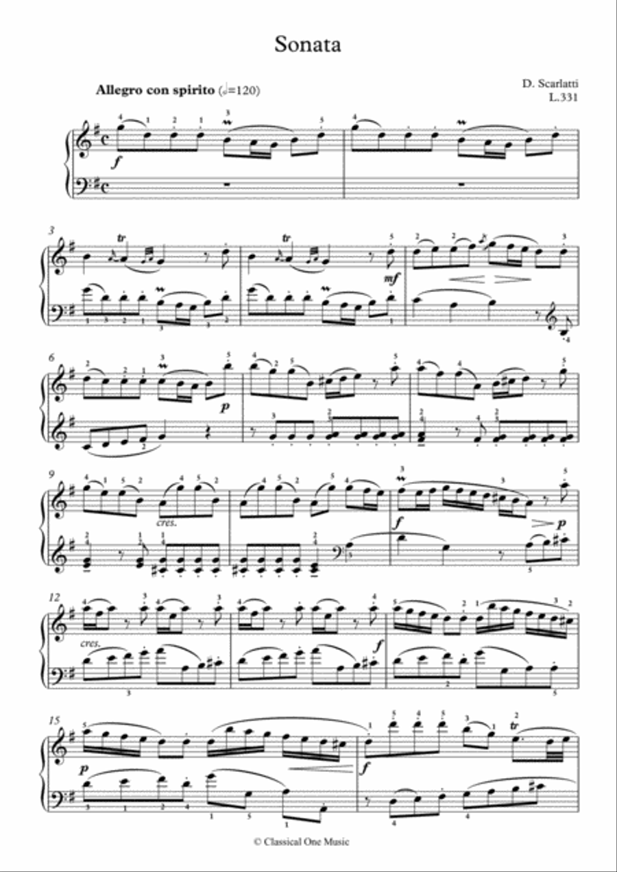 Scarlatti-Sonata in G-Major L.331 K.169(piano) Piano Solo scores gallery preview page 2