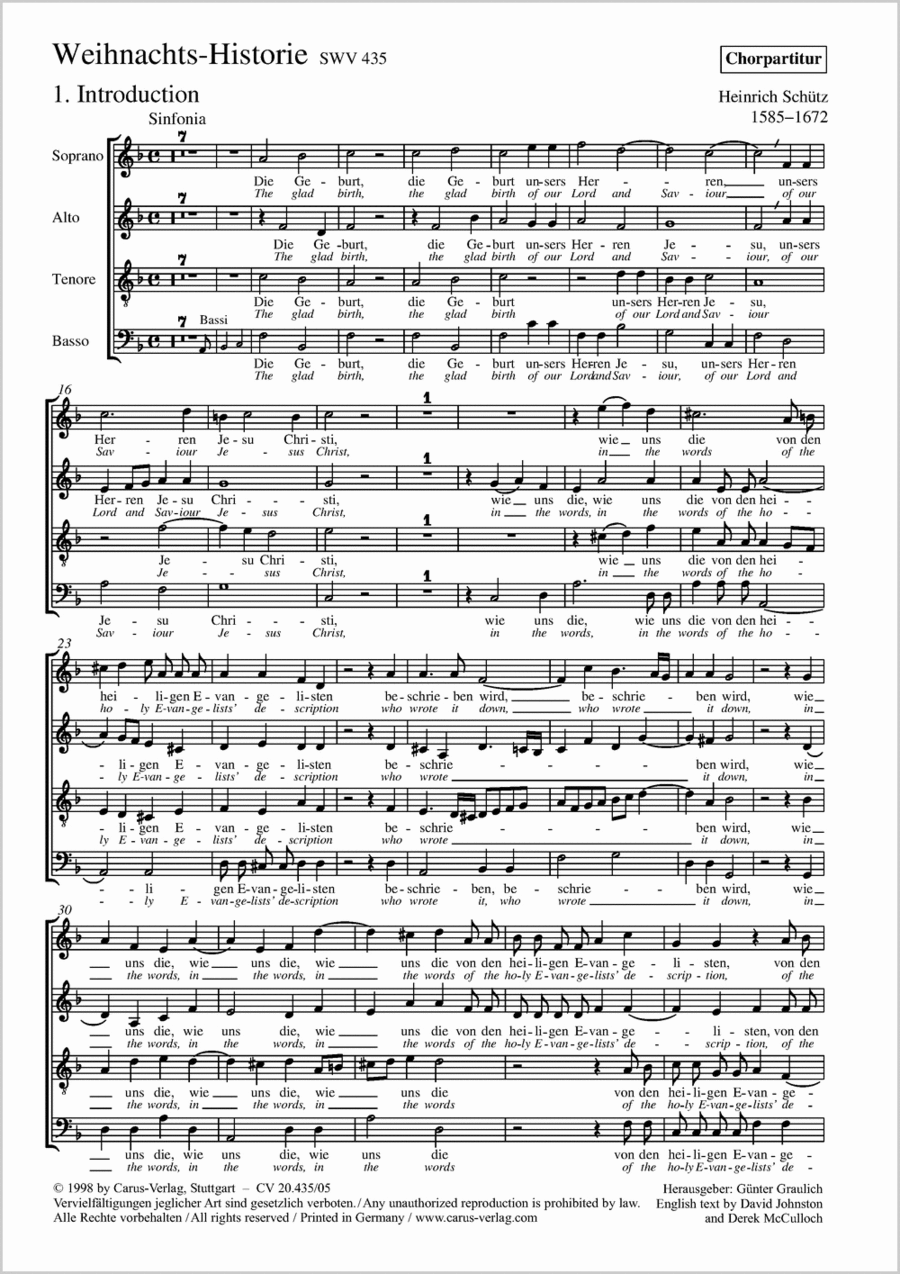 Christmas History (Weihnachts-Historie, SWV 435) Choir scores gallery preview page 1