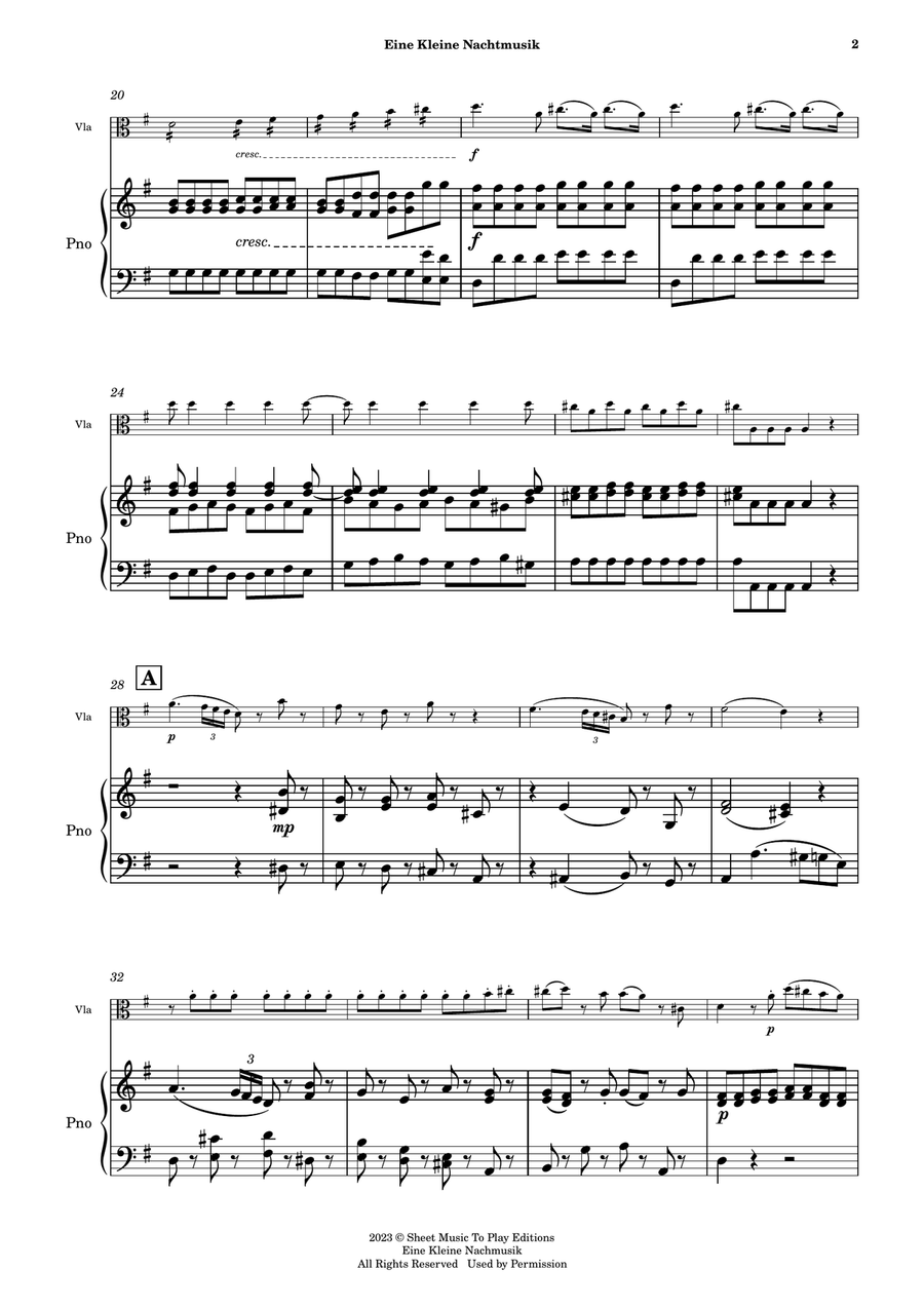 Eine Kleine Nachtmusik (1 mov.) - Viola and Piano (Full Score) Piano scores gallery preview page 3