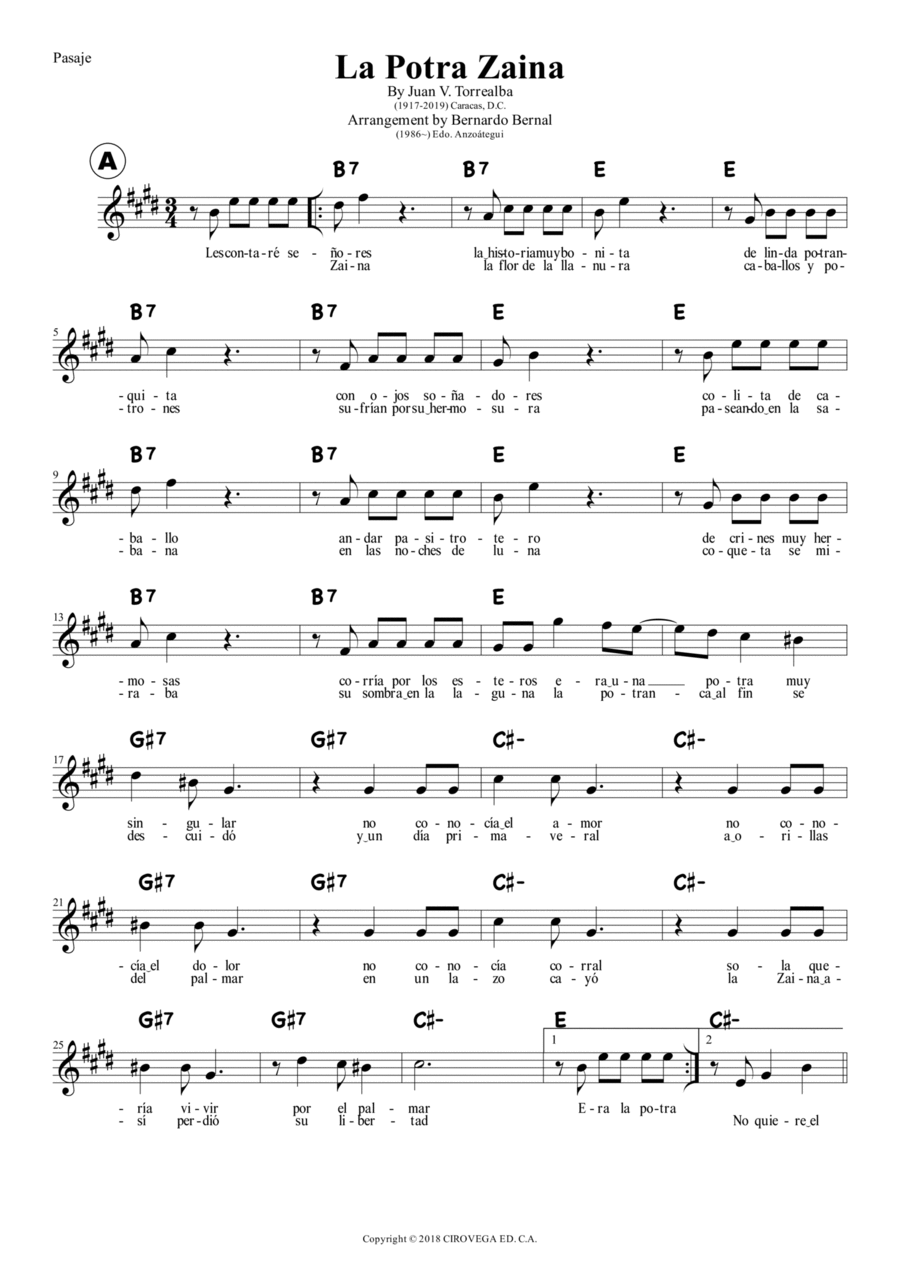 La Potra Zaina La Potra Zaina Piano scores gallery preview page 1