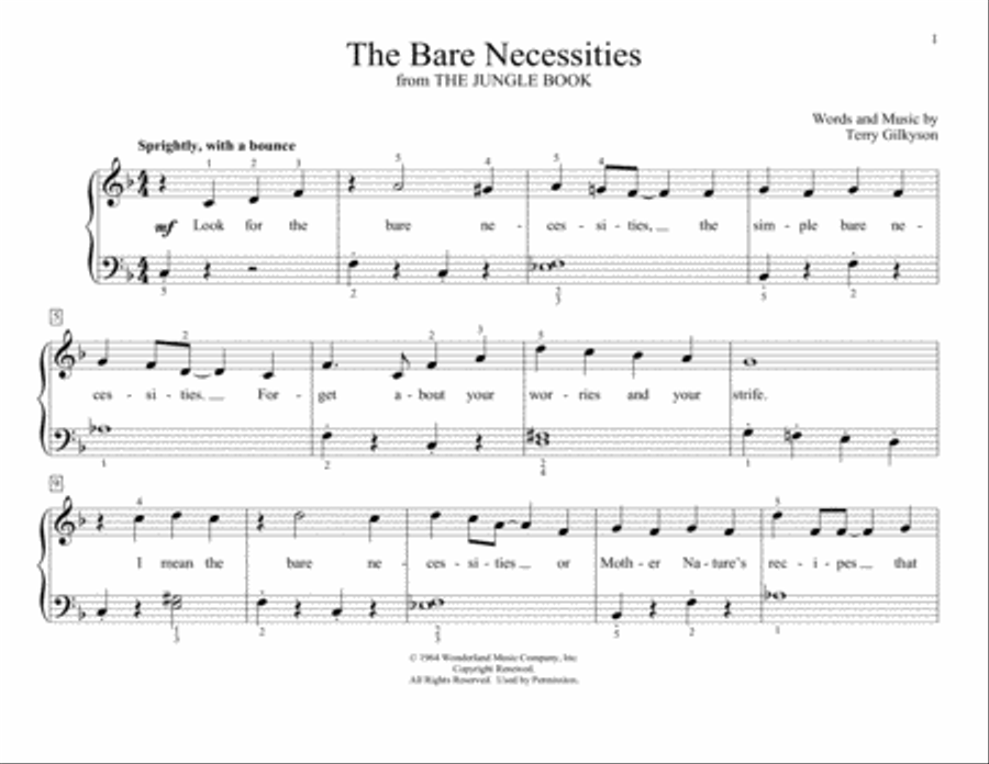 The Bare Necessities (from Disney's The Jungle Book) (arr. Christopher Hussey) Piano scores gallery preview page 1