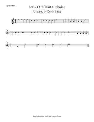 Jolly Old St. Nicholas (Easy key of C) Soprano Sax