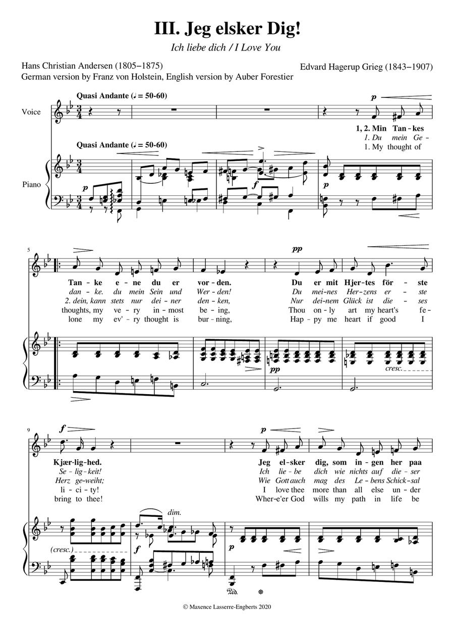 Jeg elsker Dig! / Ich liebe dich [Low Voice; Key: Bb] Low Voice scores gallery preview page 1