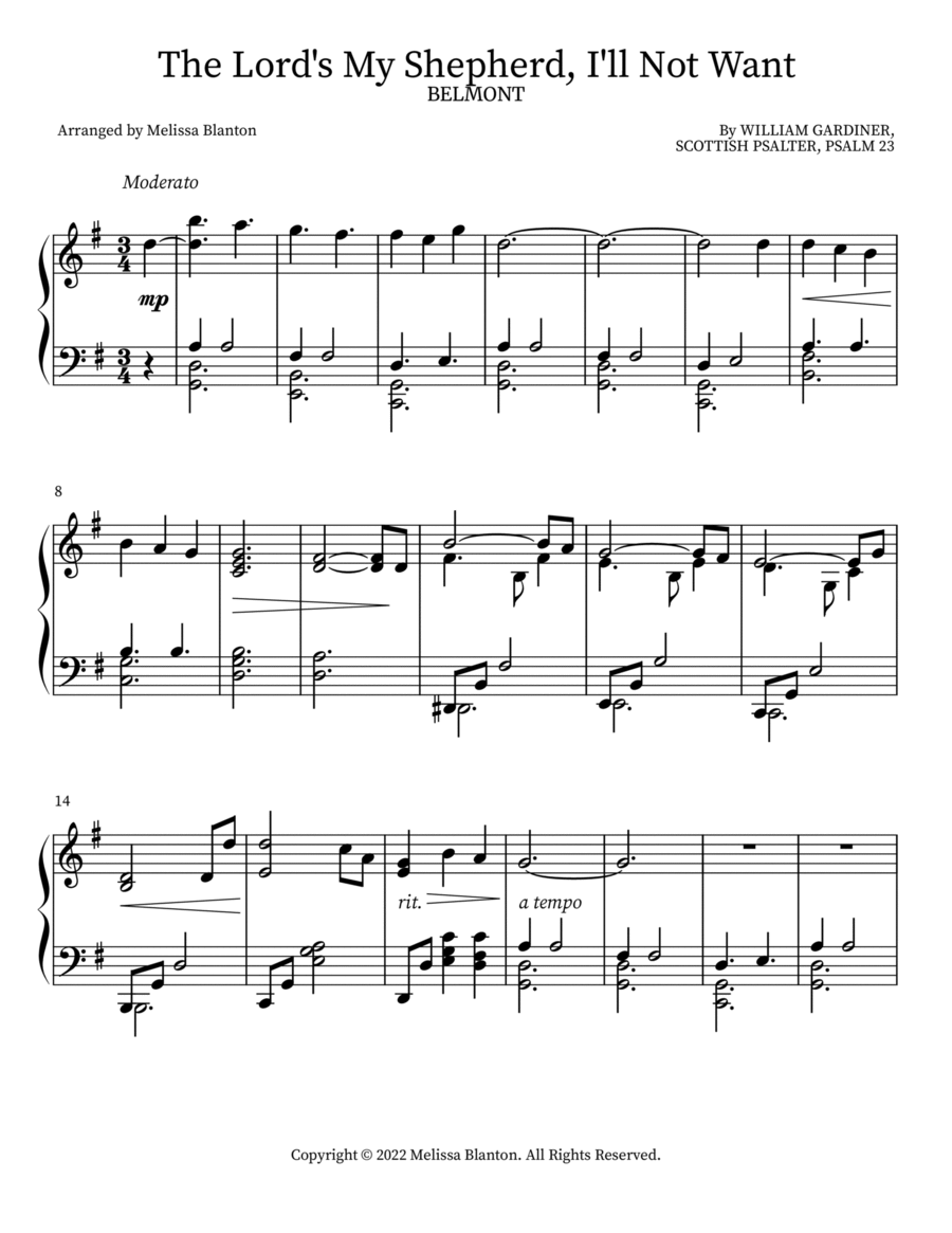 The Lord's My Shepherd, I'll Not Want Piano Solo scores gallery preview page 1