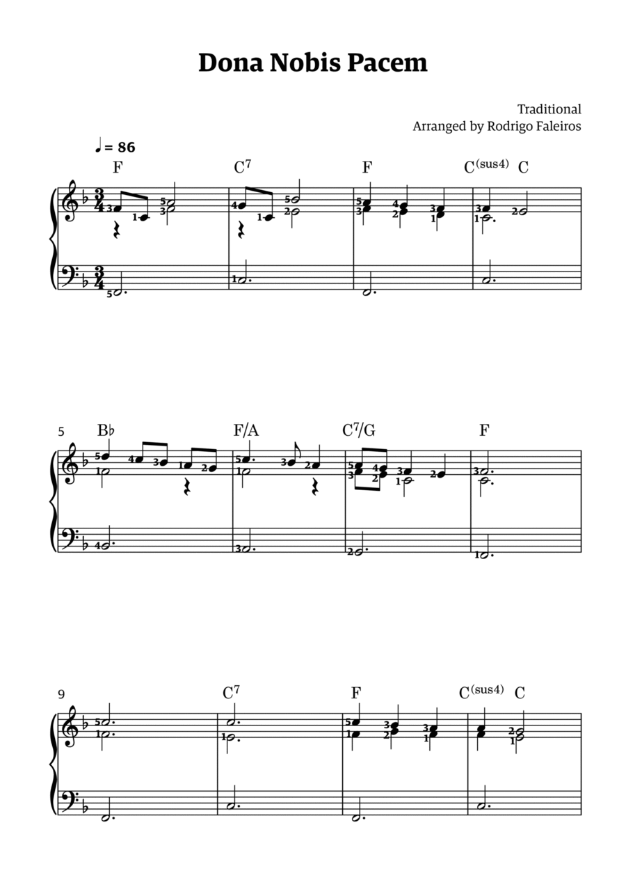 Dona Nobis Pacem - for piano (featuring chords and fingerings) Piano Solo scores gallery preview page 1