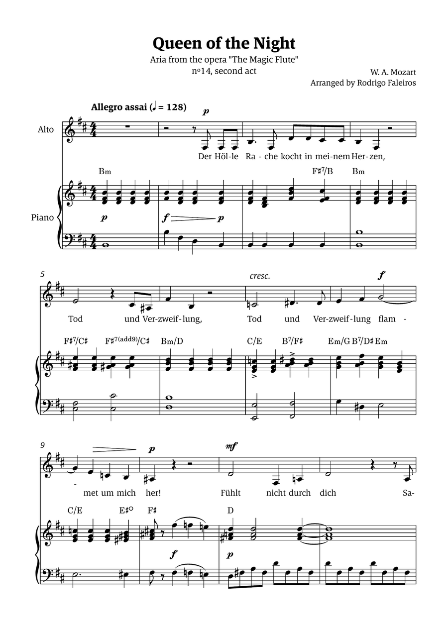 Queen of the Night (aria) - for ALTO in B minor (with chords) Chamber Music scores gallery preview page 1