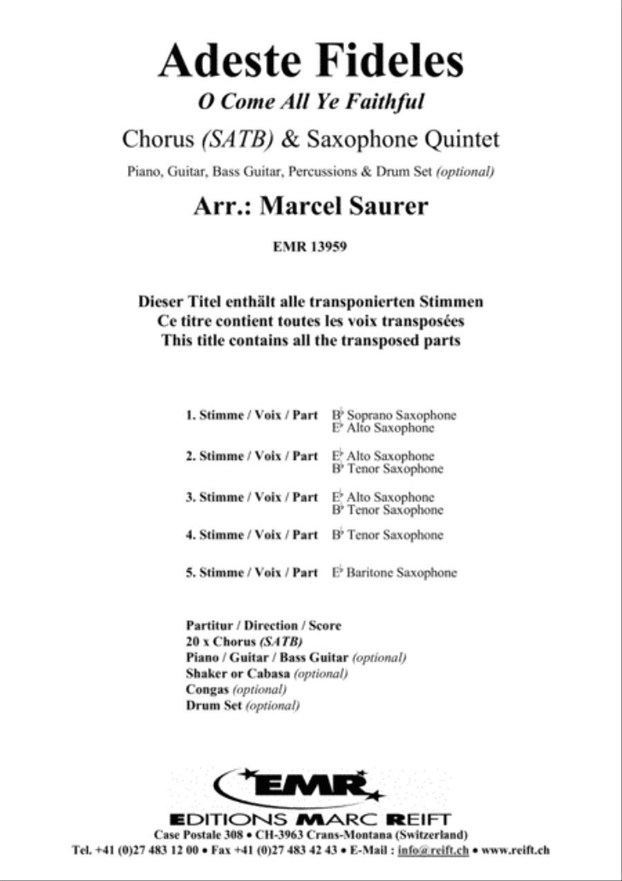 Adeste Fideles Saxophone Quintet scores gallery preview page 2