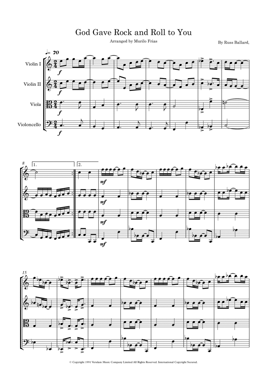 God Gave Rock And Roll To You String Quartet scores gallery preview page 1