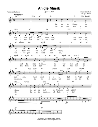 An die Musik, To Music for voice (german/english) and guitar chords (lead sheet)