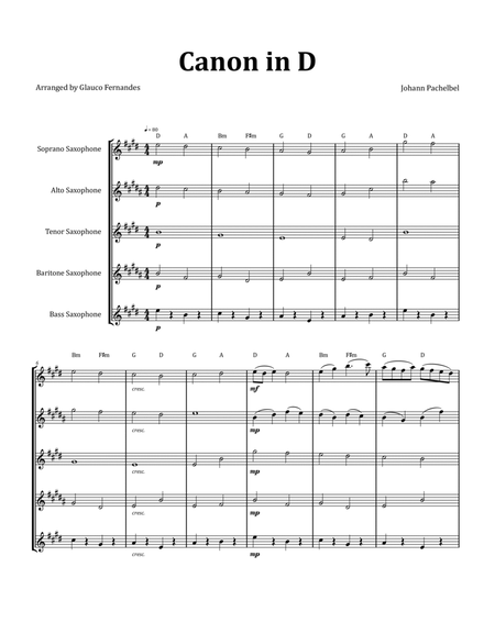 Canon by Pachelbel - Saxophone Quintet with Chord Notation image number null