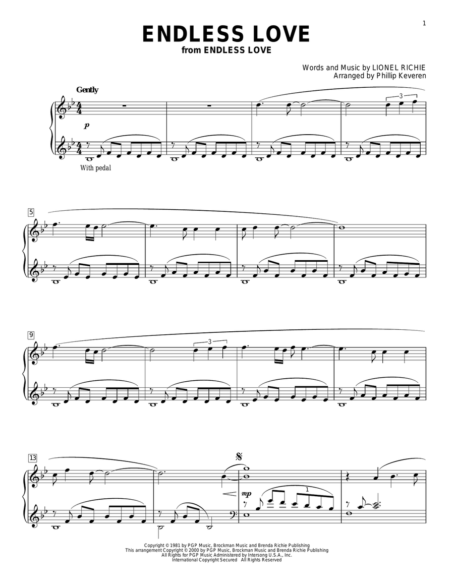 Endless Love (arr. Phillip Keveren) Piano Solo scores gallery preview page 1