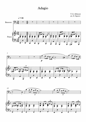 Adagio (In G Minor), Tomaso Giovanni Albinoni, For Bassoon & Piano