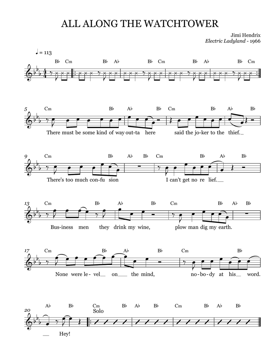 All Along The Watchtower Piano, Vocal scores gallery preview page 1
