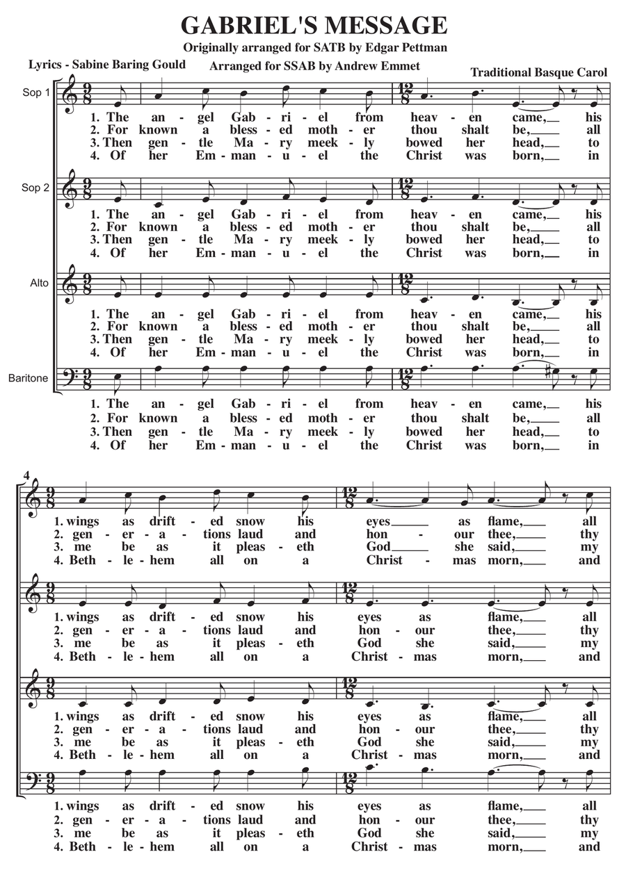 Gabriel's Message (The Angel Gabriel) A Cappella SSAB A Cappella scores gallery preview page 1