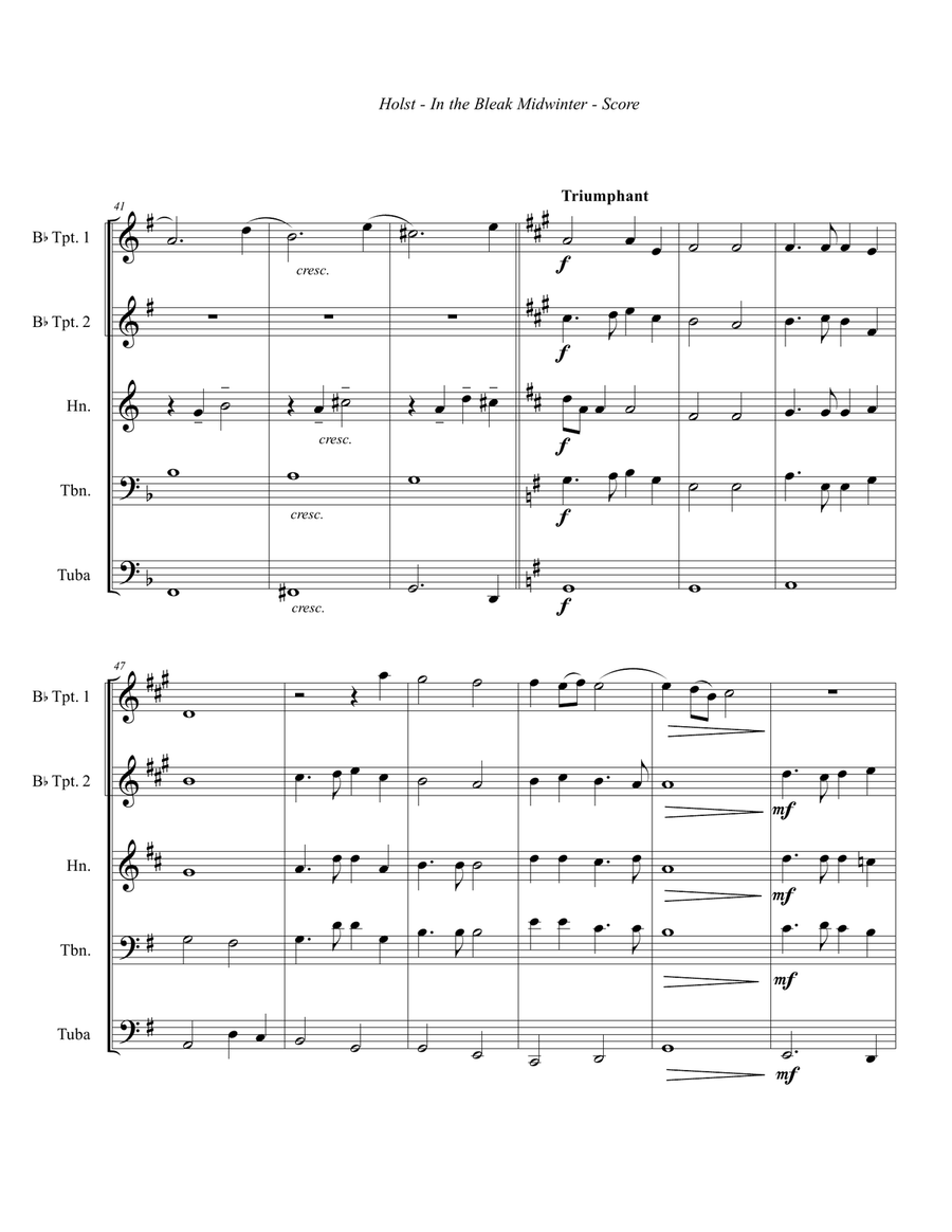 In the Bleak Midwinter -Christmas Carol for Brass Quintet Brass Quintet scores gallery preview page 5