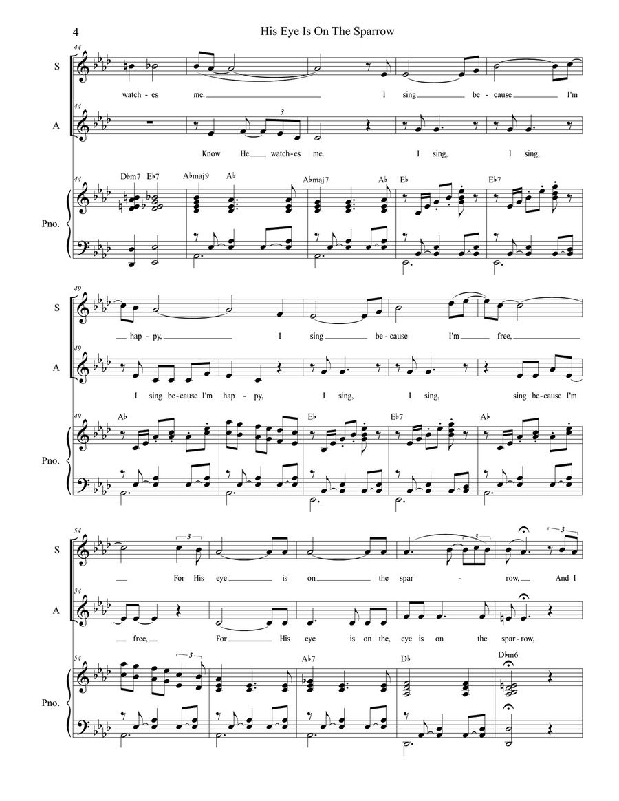 His Eye Is On The Sparrow (Duet for Soprano and Alto Solo) Alto Voice scores gallery preview page 5