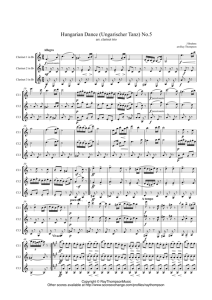 Brahms: Hungarian Dance (Ungarischer Tanz) No.5 - clarinet trio image number null