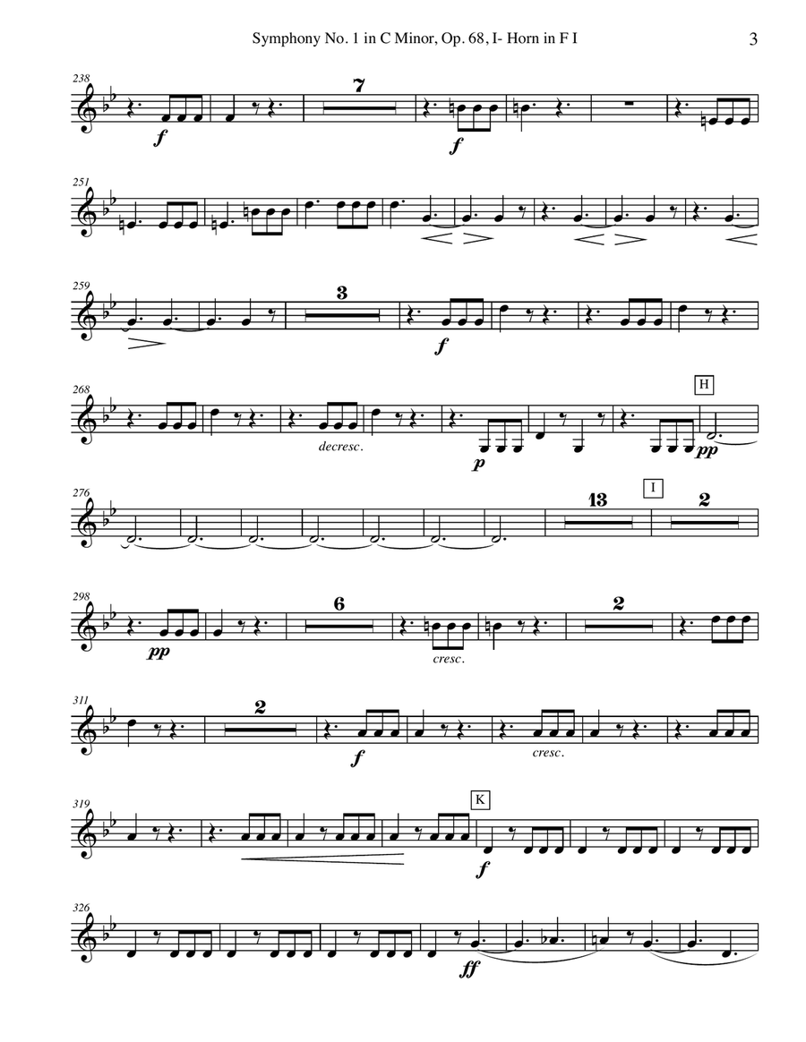 Brahms Symphony No. 1, Movement I - Horn in F 1 (Transposed Part), Op. 68 Horn Solo scores gallery preview page 3