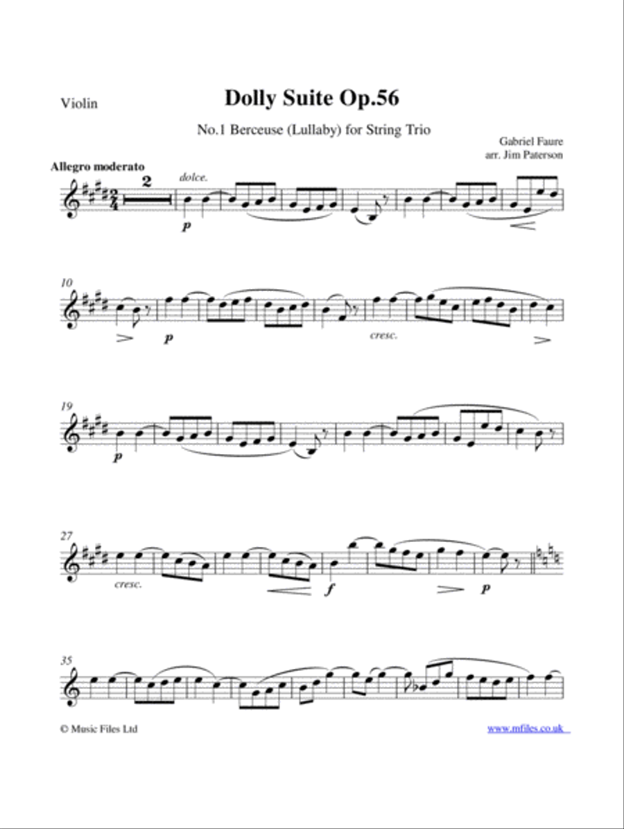 Gabriel Faure's Dolly Suite: No.1 Berceuse for String Trio String Trio scores gallery preview page 6